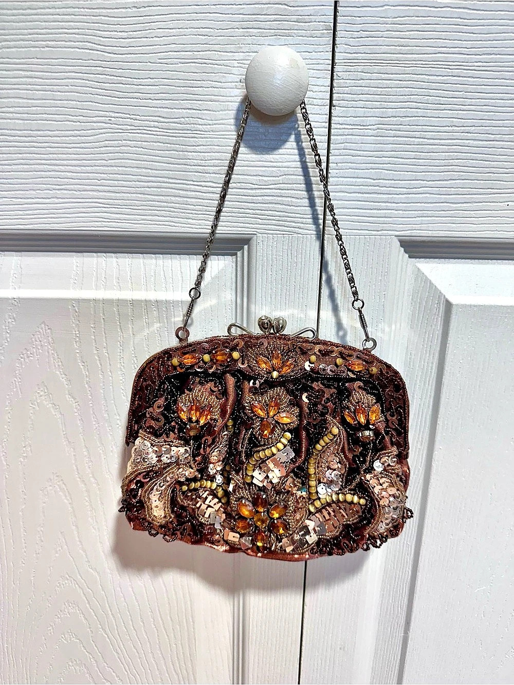 Beaded Floral Clutch in Brown & Gold Like New